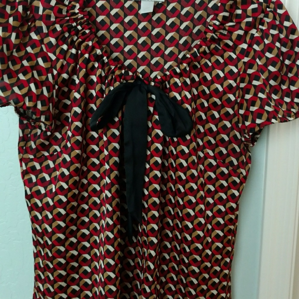 LOFT Geometric Print Blouse with Bow